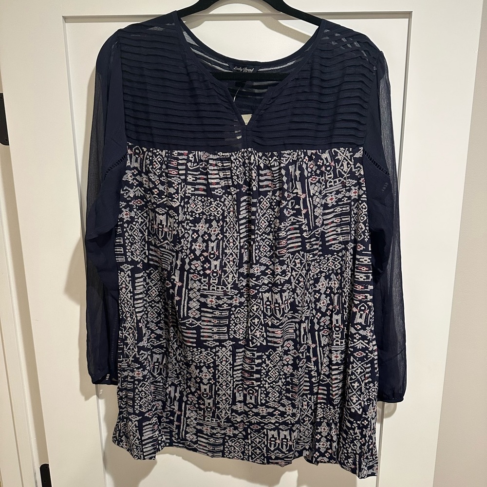 Navy Blue Patterned Women's Top